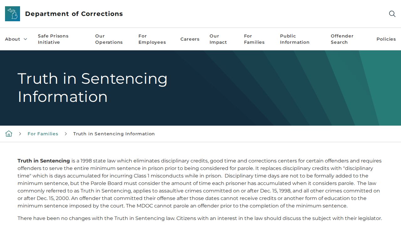 Michigan 100 percent minimum sentence rule for Van Buren County projected release dates