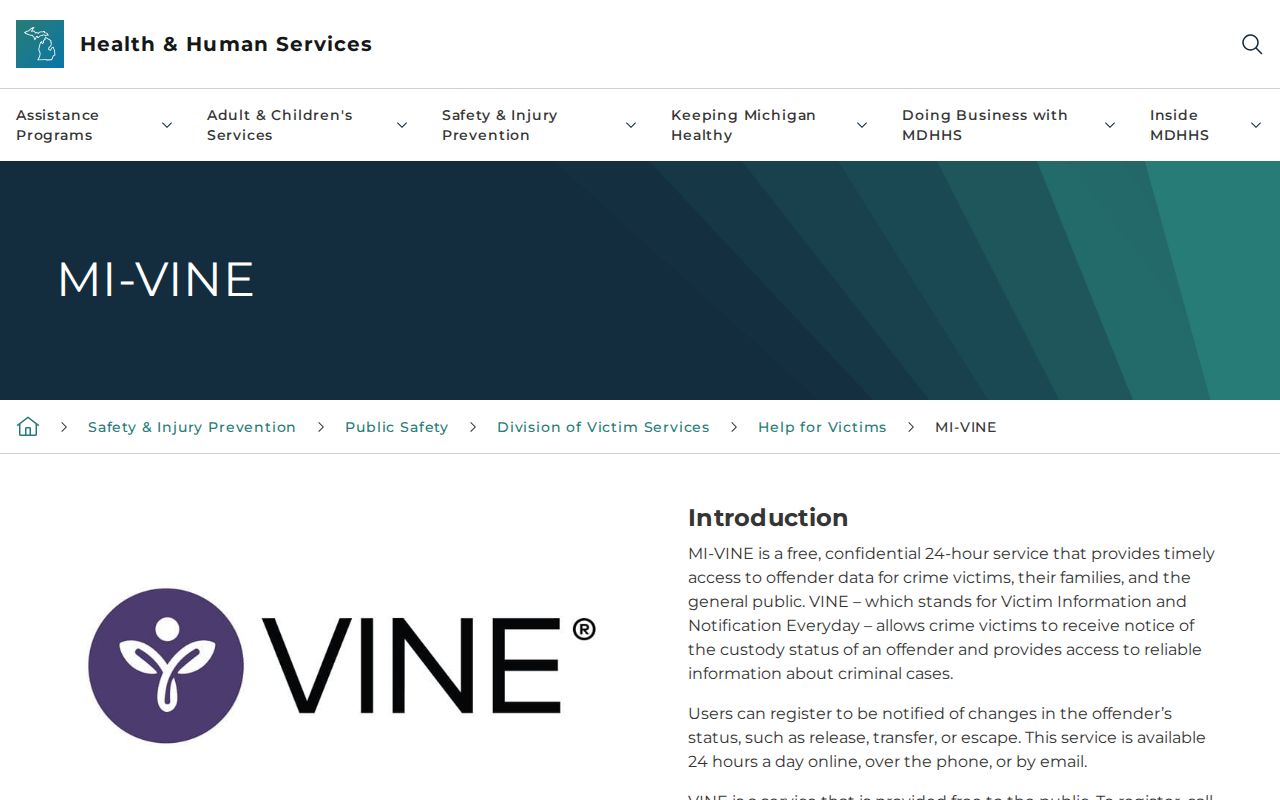 Michigan VINE overview for Van Buren County inmate release notifications