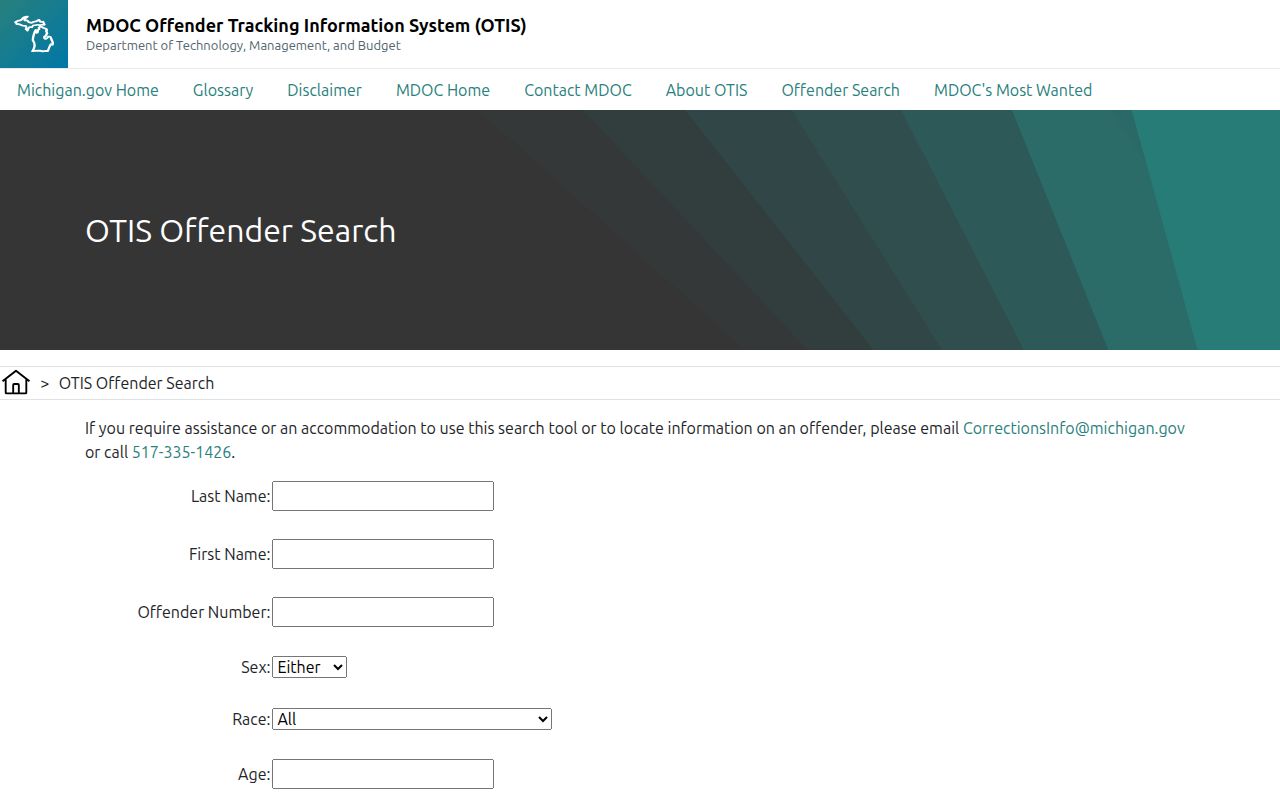 MDOC offender search fields for Van Buren County released inmates