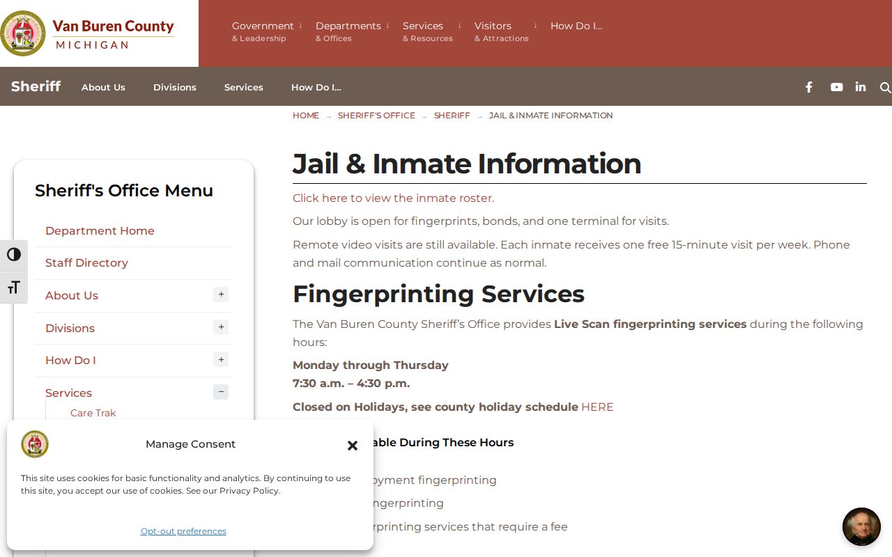 Van Buren County Jail release search and contact page