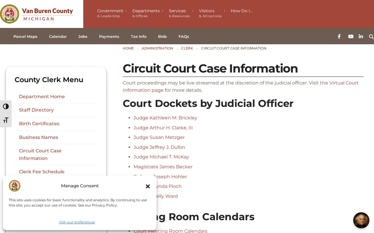 Van Buren County release record court search links